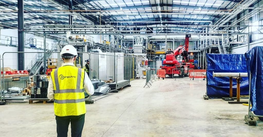 Inside the new leather factory in Peterborough during installation