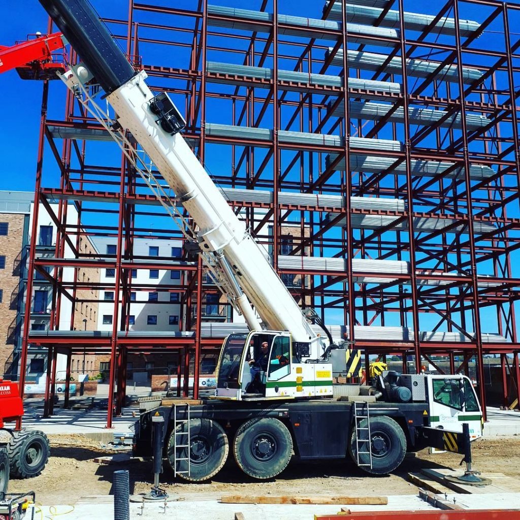 50te crane in front of the student accommodation steel frame on Union Street, Newcastle