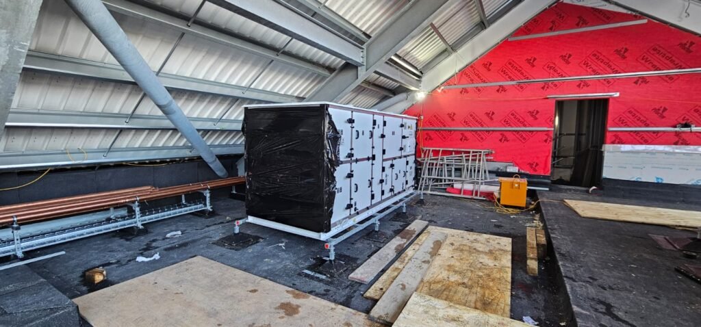 AHU in its final position in the rooftop plantroom