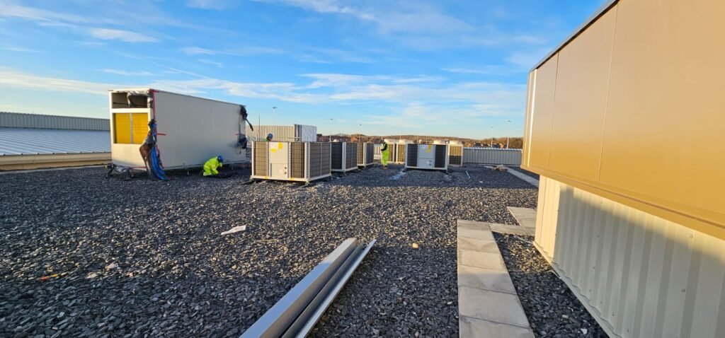 Rooftop HVAC plant in position on the school roof