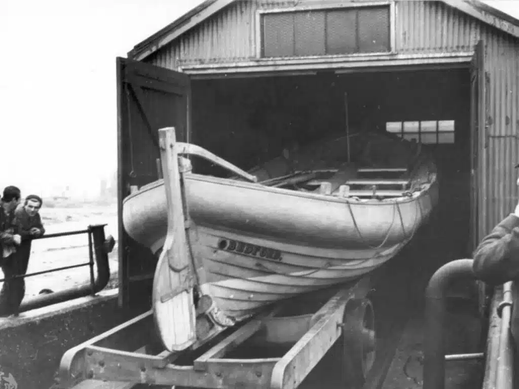 Archive photo of The Bedford on her carriage outside the boathouse
