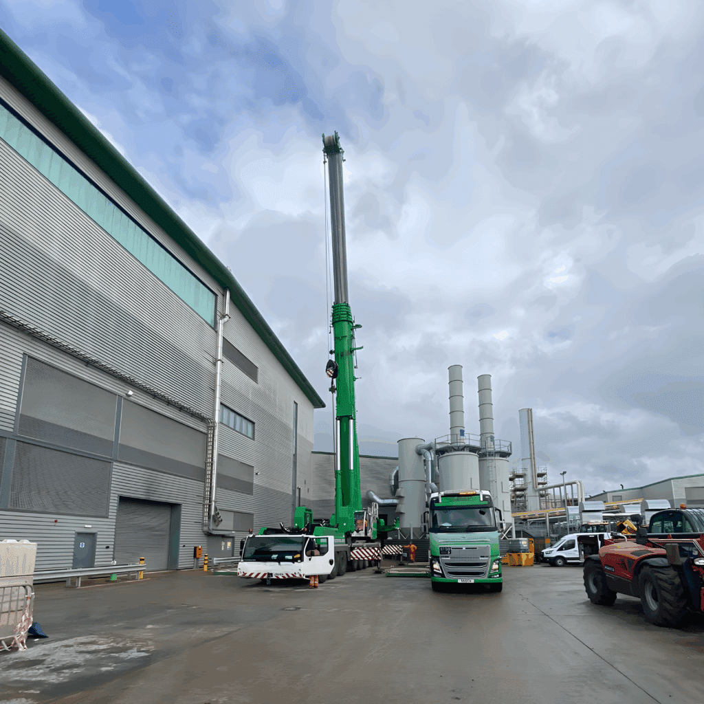 Liebherr LTM 1450-8.1 rigged beside the waste plant building