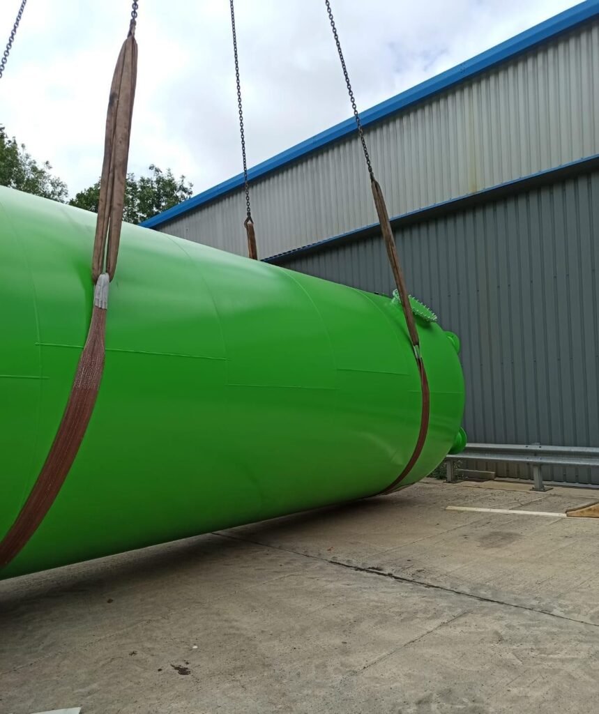 Tank being offloaded from transport outside the new foam factory in Swindon