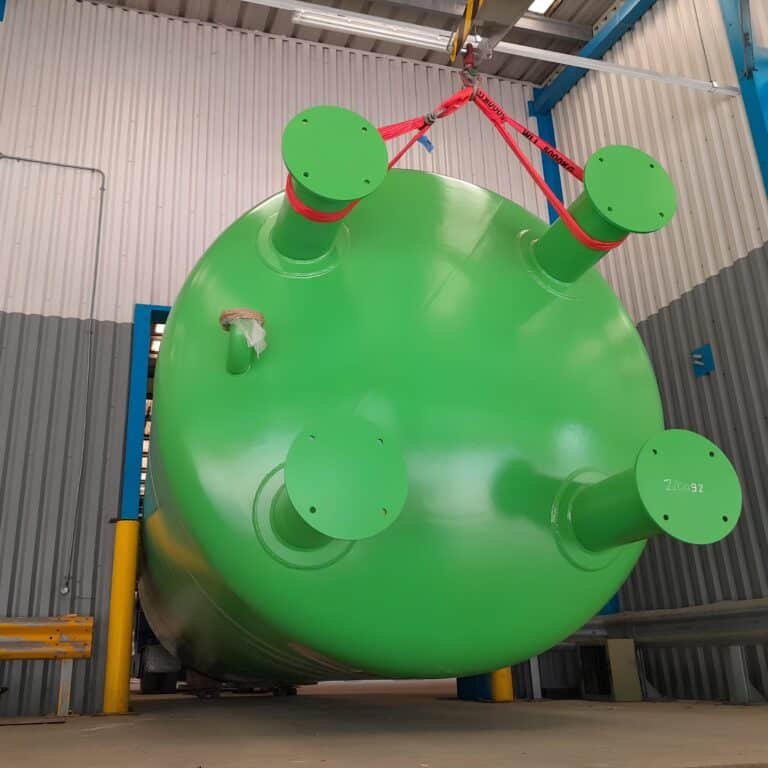 7te tank lifted to the factory ingress point before being taken inside