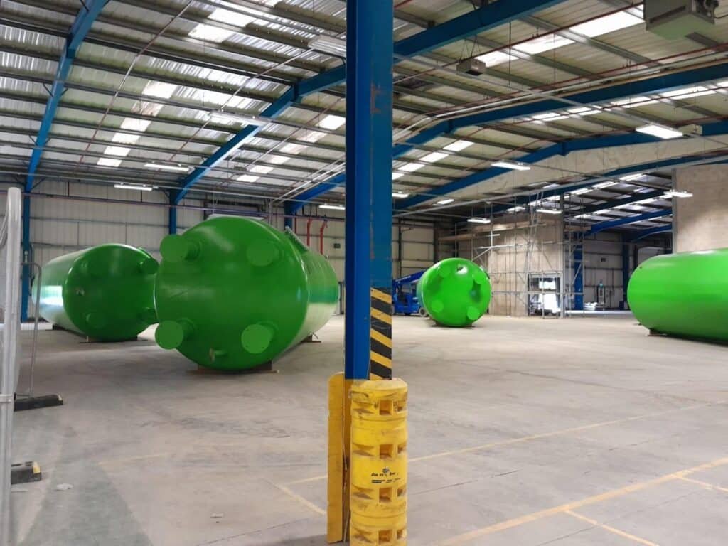 Tanks lying inside the factory before being stood up