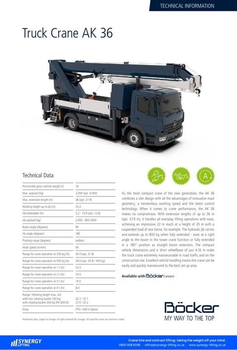 First page of the Böcker AK 36 specification sheet
