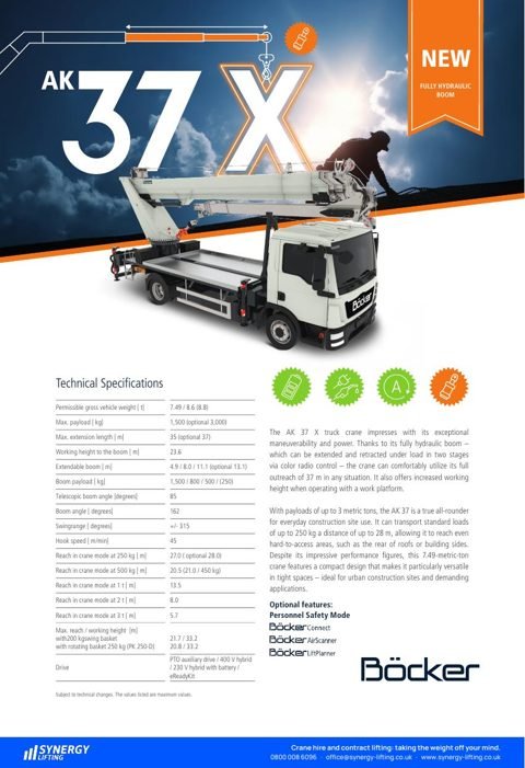 First page of the Böcker AK 37 X specification sheet