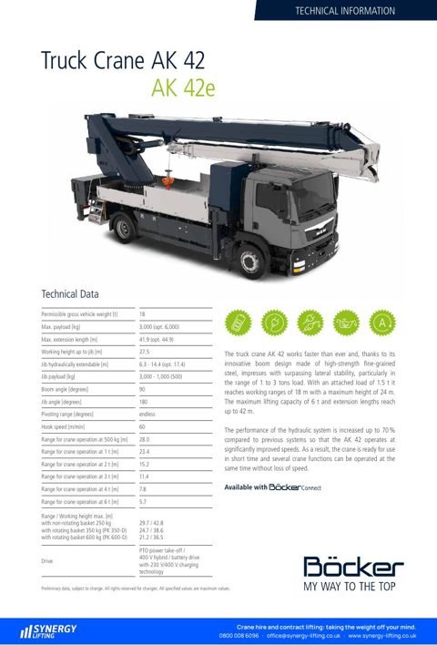 First page of the Böcker AK 42 specification sheet