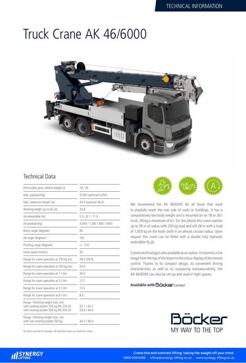 First page of the Böcker AK 46/6000 specification sheet
