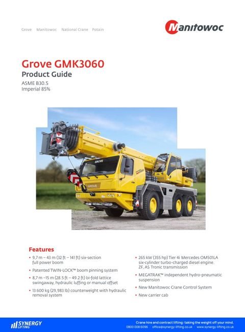 First page of the Grove GMK3060 specification sheet