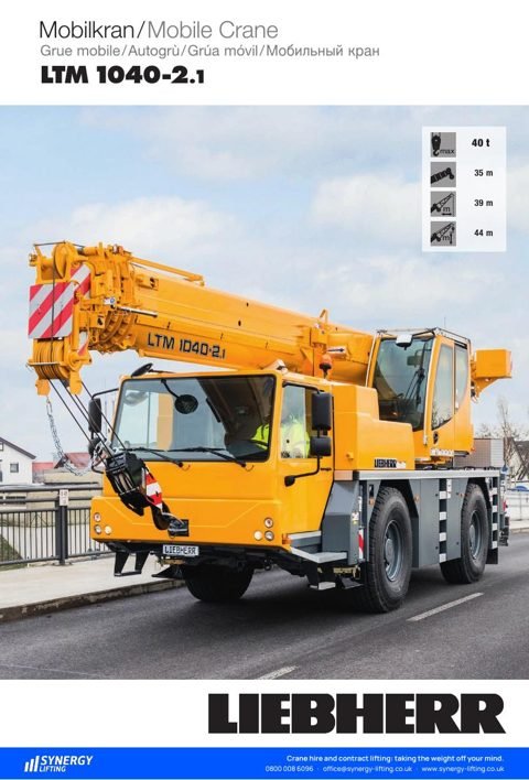 First page of the Liebherr LTM 1040-2.1 specification sheet