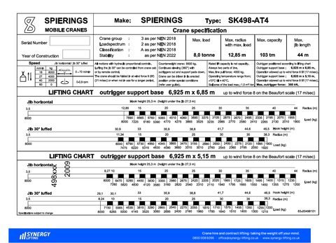 First page of the Spierings SK498-AT4 specification sheet