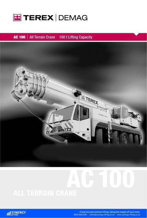 First page of the Terex Demag AC 100 specification sheet
