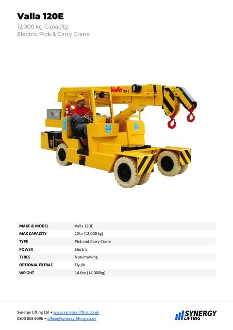 First page of the Valla 120E specification sheet